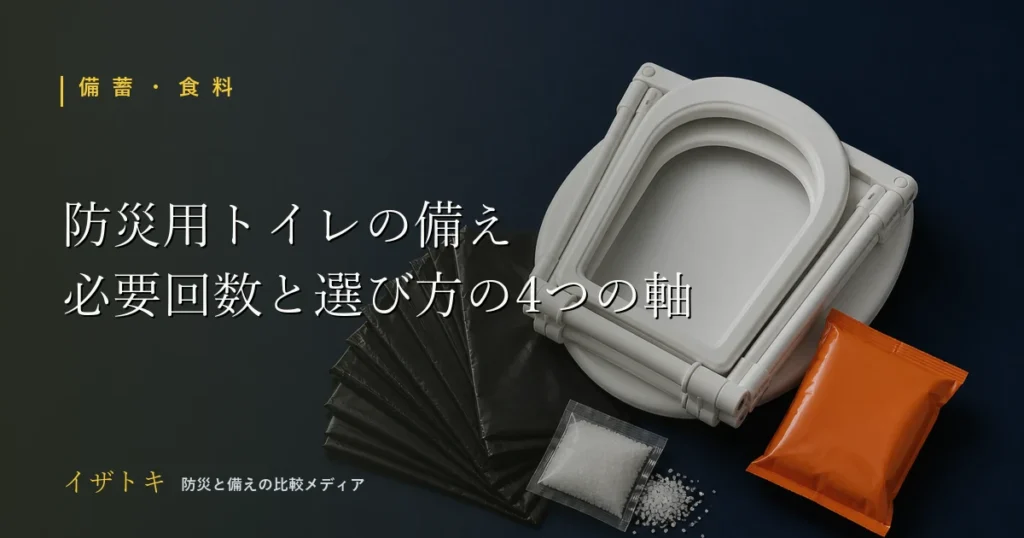 簡易トイレ・防災トイレの選び方を解説する記事のアイキャッチ。整理された防災用品と備えのイメージ